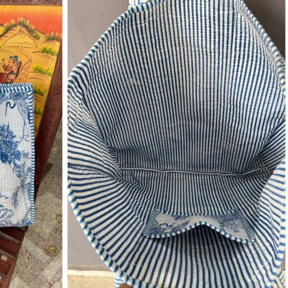 NWOT Cotton Quilted Handbag Jungle Palm Motif Crafted in Rajasthan, India - Picture 3 of 3